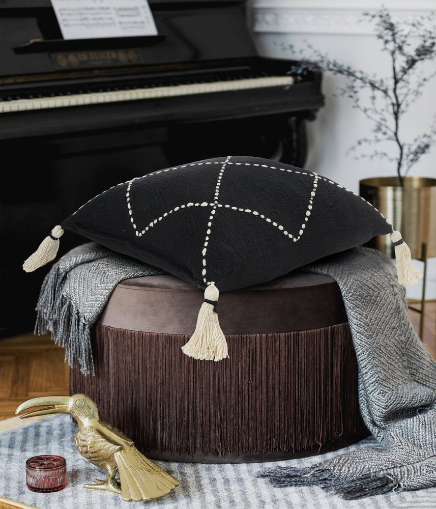 20" Tan And Black Cotton Throw Pillow Cover