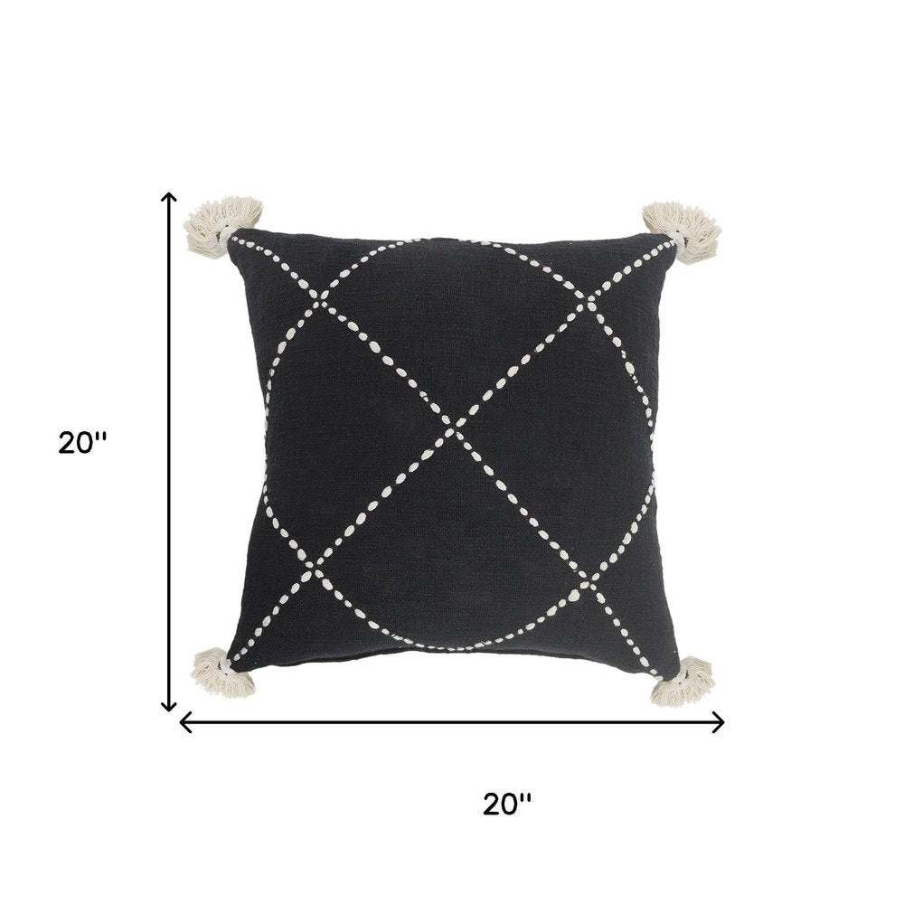 20" Tan And Black Cotton Throw Pillow Cover