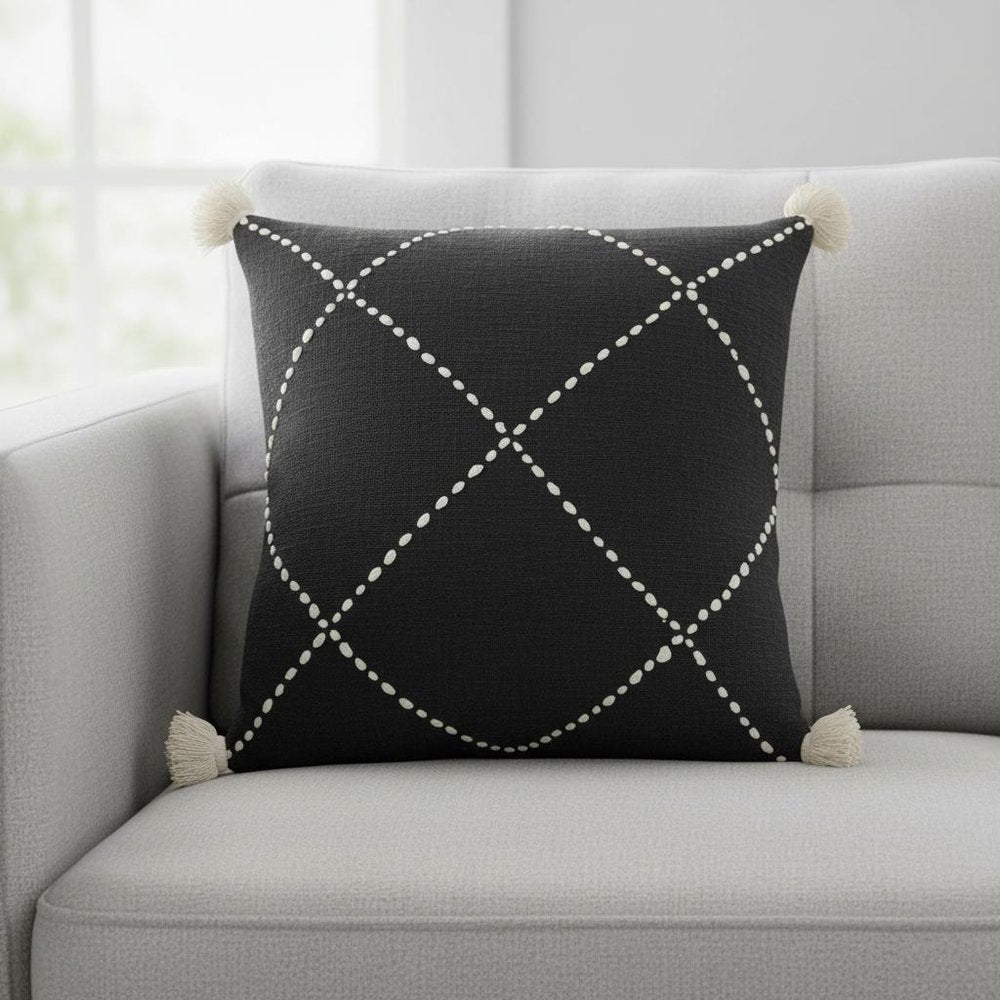 20" Tan And Black Cotton Throw Pillow Cover