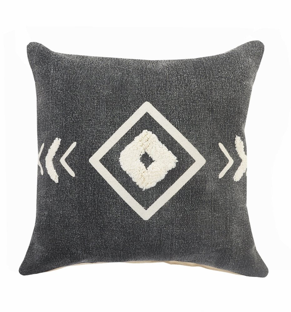20" Tan And Black Cotton Throw Pillow Cover