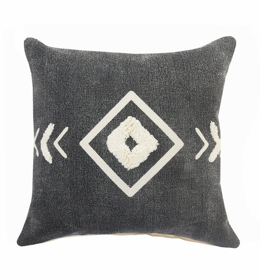 20" Tan And Black Cotton Throw Pillow Cover