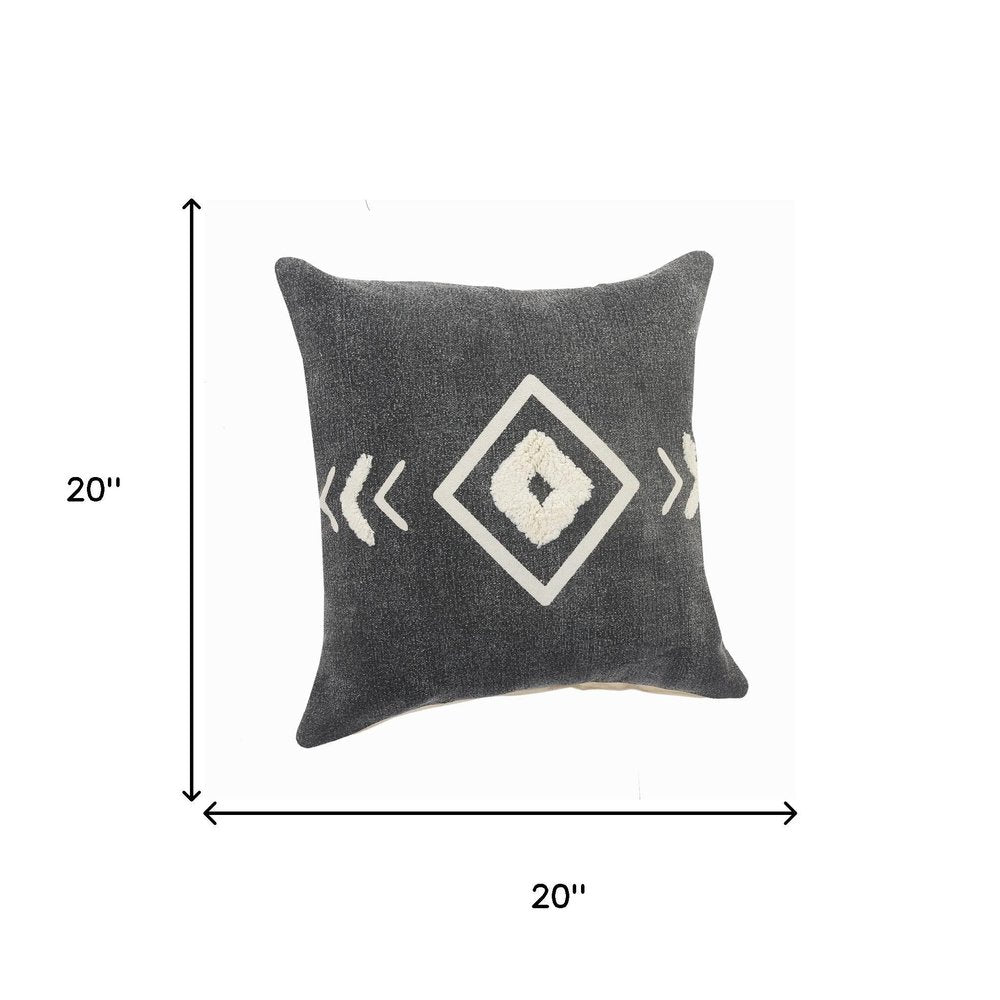 20" Tan And Black Cotton Throw Pillow Cover