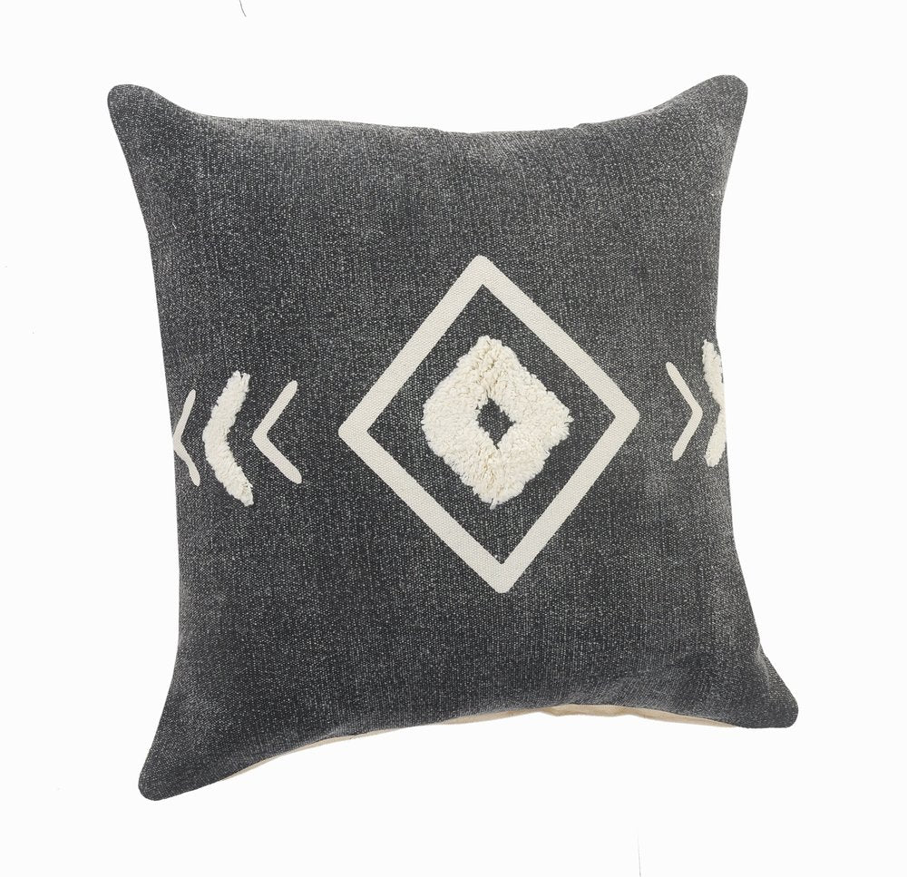 20" Tan And Black Cotton Throw Pillow Cover