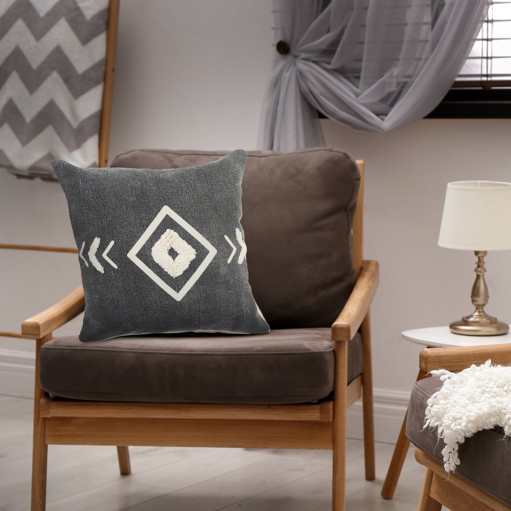 20" Tan And Black Cotton Throw Pillow Cover