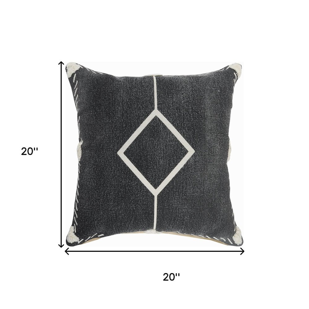 20" Tan And Black Cotton Throw Pillow Cover