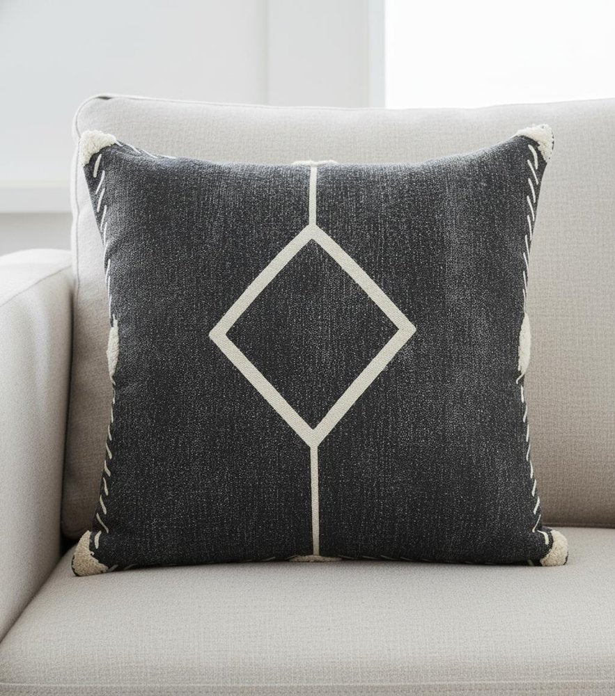 20" Tan And Black Cotton Throw Pillow Cover