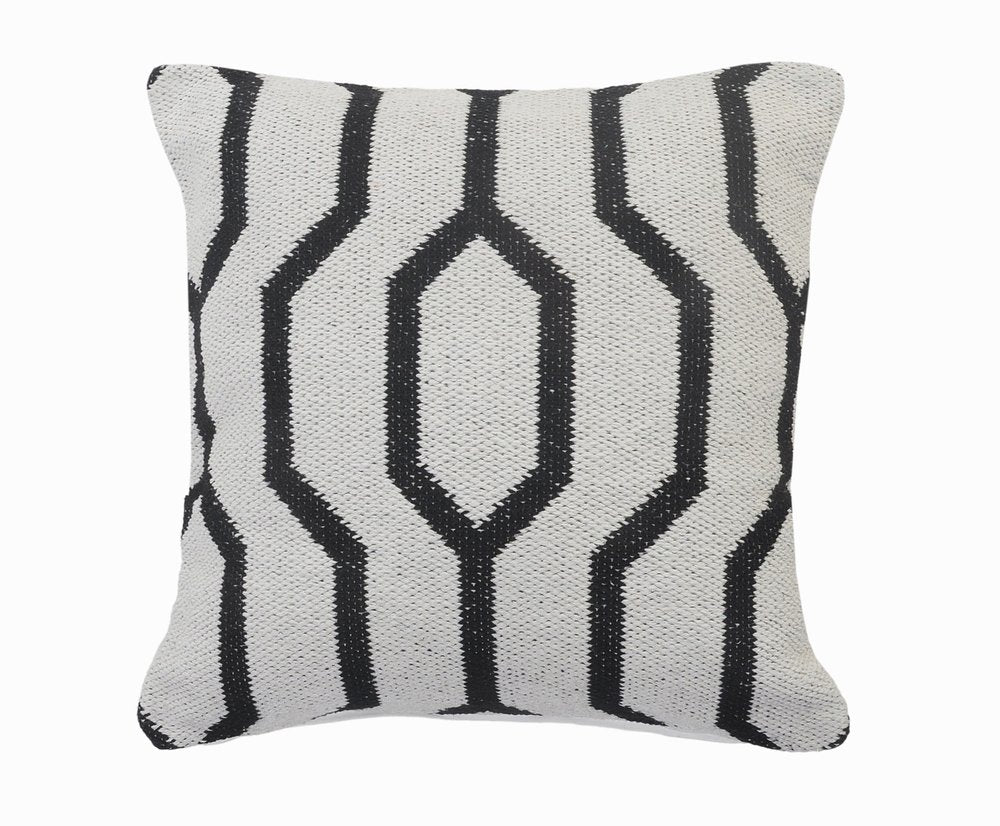20" White And Black Geometric Cotton Throw Pillow Cover