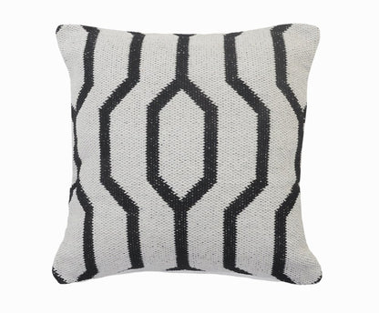 20" White And Black Geometric Cotton Throw Pillow Cover