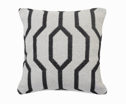 20" White And Black Geometric Cotton Throw Pillow Cover