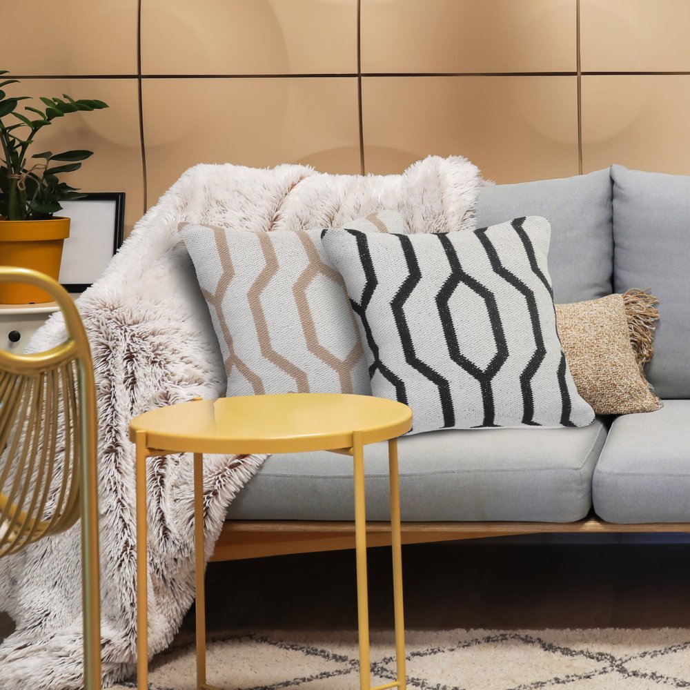 20" White And Black Geometric Cotton Throw Pillow Cover