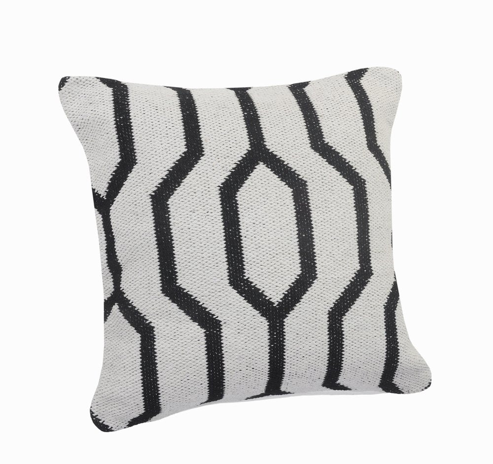 20" White And Black Geometric Cotton Throw Pillow Cover