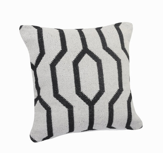20" White And Black Geometric Cotton Throw Pillow Cover