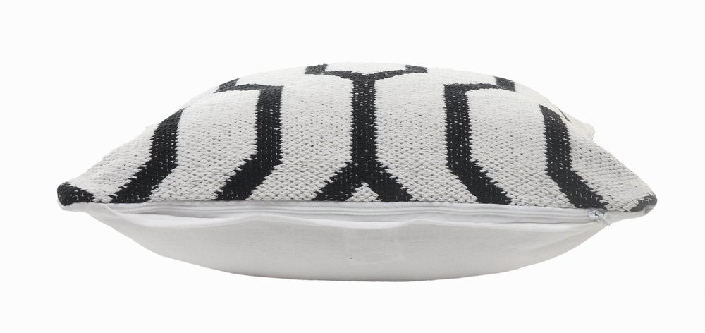 20" White And Black Geometric Cotton Throw Pillow Cover