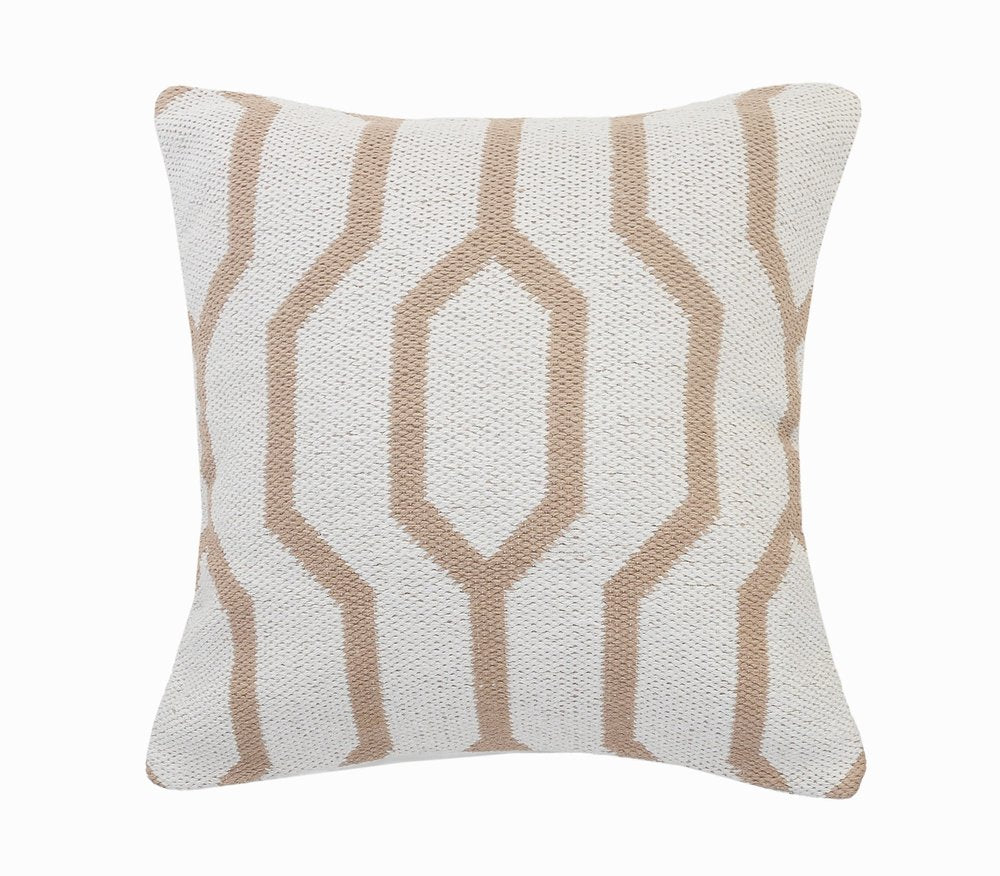 20" White And Tan Geometric Cotton Throw Pillow Cover