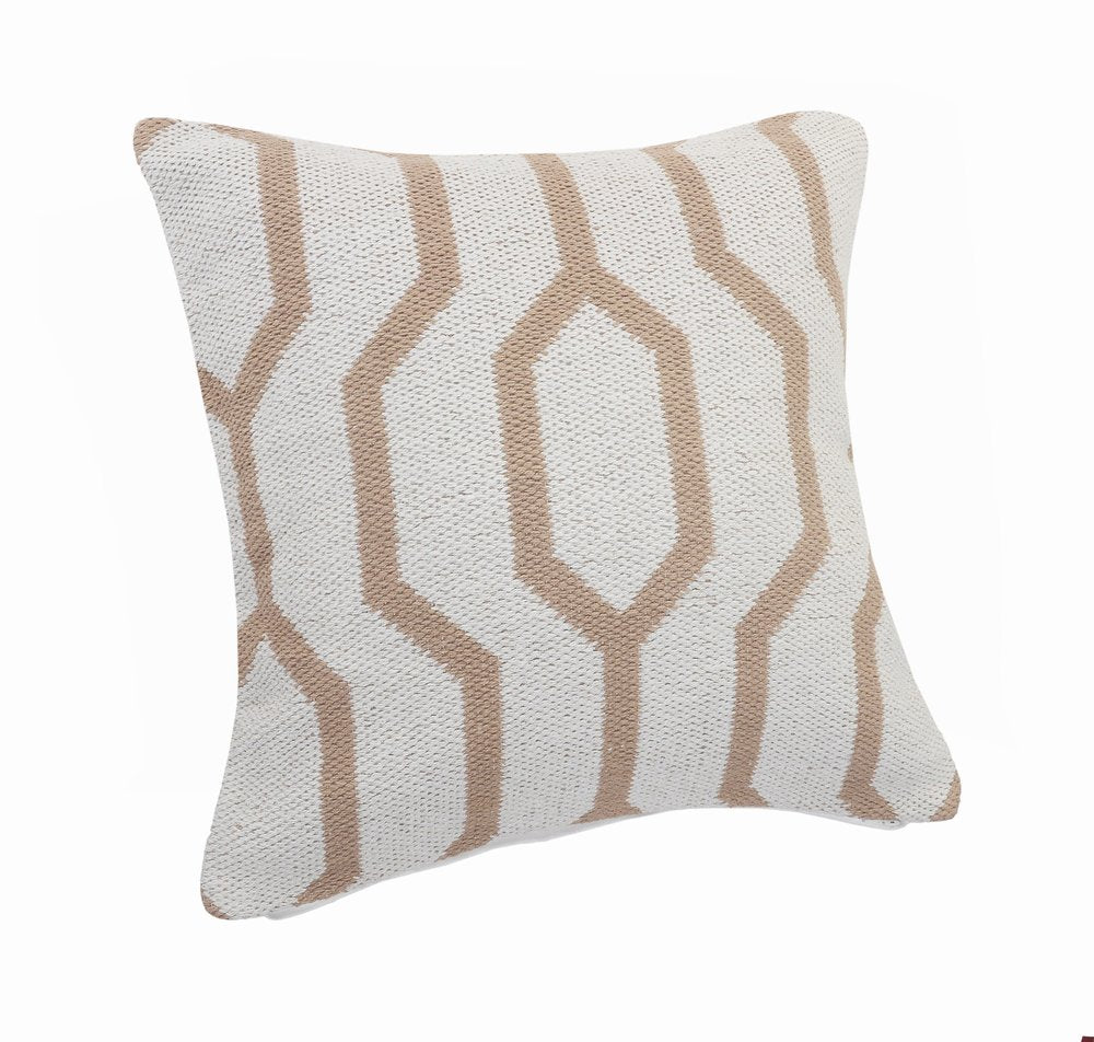 20" White And Tan Geometric Cotton Throw Pillow Cover