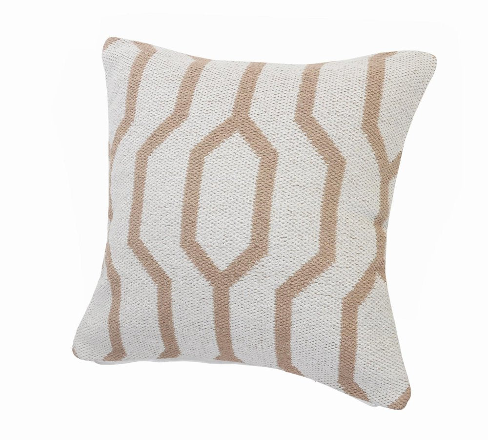 20" White And Tan Geometric Cotton Throw Pillow Cover