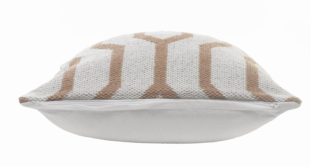20" White And Tan Geometric Cotton Throw Pillow Cover