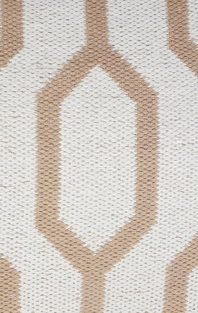 20" White And Tan Geometric Cotton Throw Pillow Cover