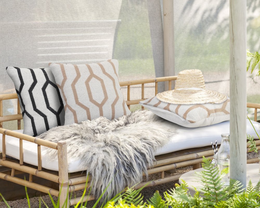 20" White And Tan Geometric Cotton Throw Pillow Cover