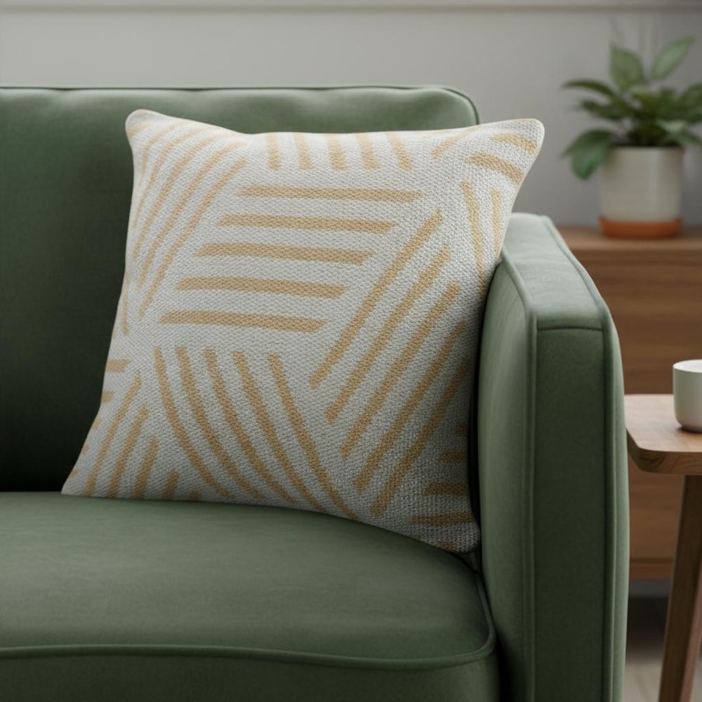 20" White And Tan Geometric Cotton Throw Pillow Cover
