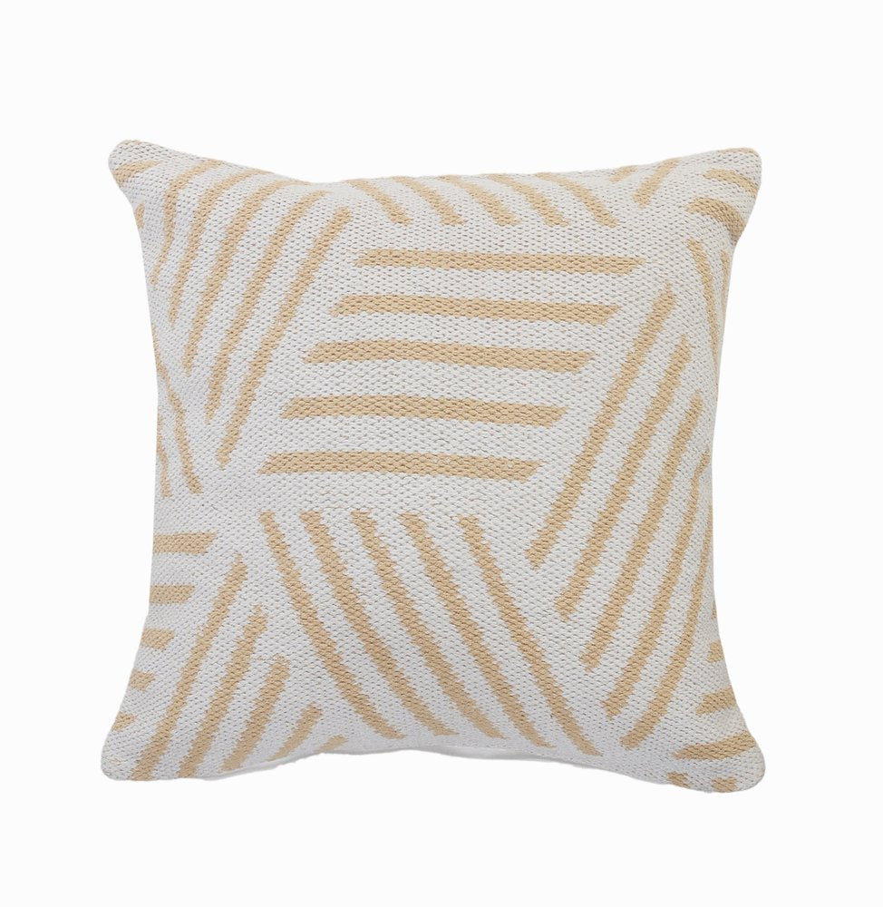 20" White And Tan Geometric Cotton Throw Pillow Cover