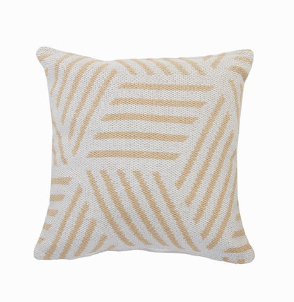 20" White And Tan Geometric Cotton Throw Pillow Cover