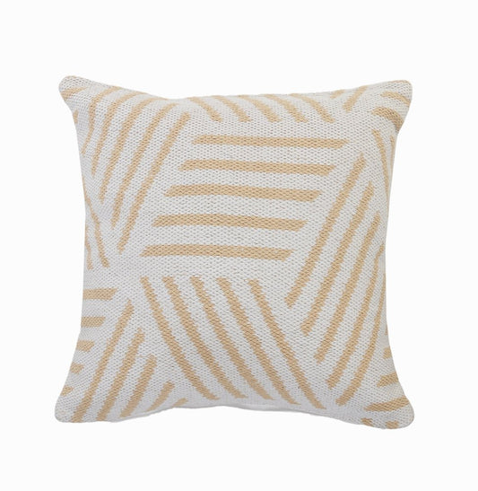 20" White And Tan Geometric Cotton Throw Pillow Cover