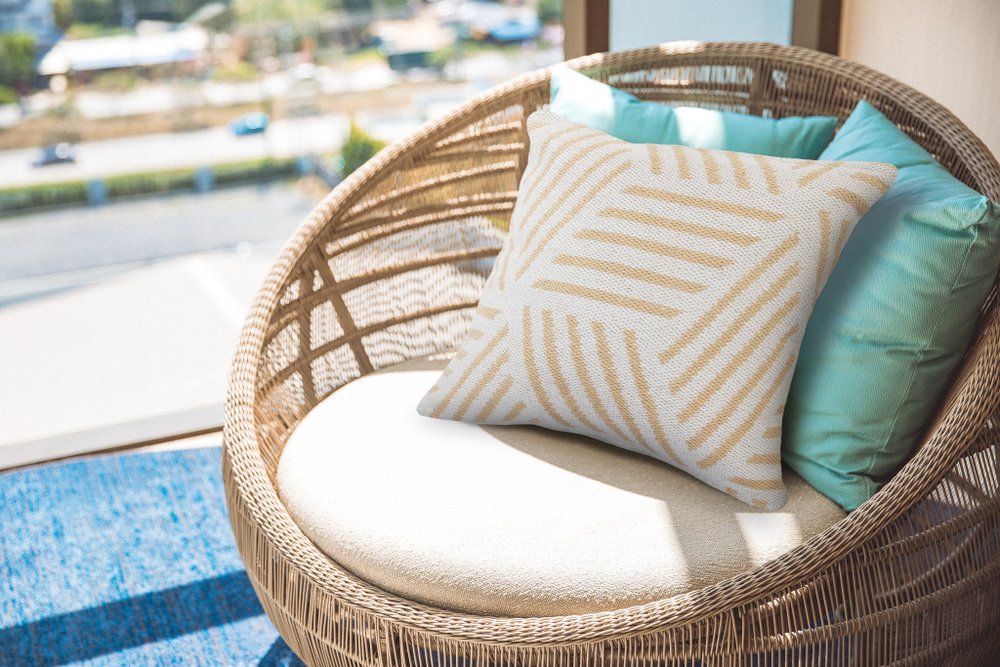 20" White And Tan Geometric Cotton Throw Pillow Cover