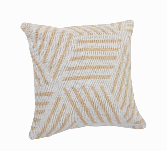 20" White And Tan Geometric Cotton Throw Pillow Cover