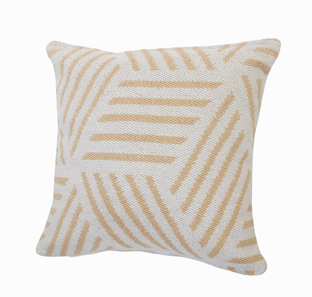 20" White And Tan Geometric Cotton Throw Pillow Cover