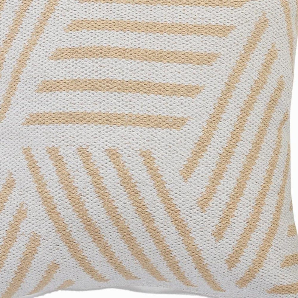 20" White And Tan Geometric Cotton Throw Pillow Cover