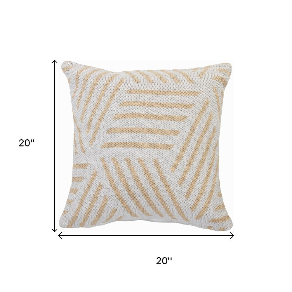20" White And Tan Geometric Cotton Throw Pillow Cover