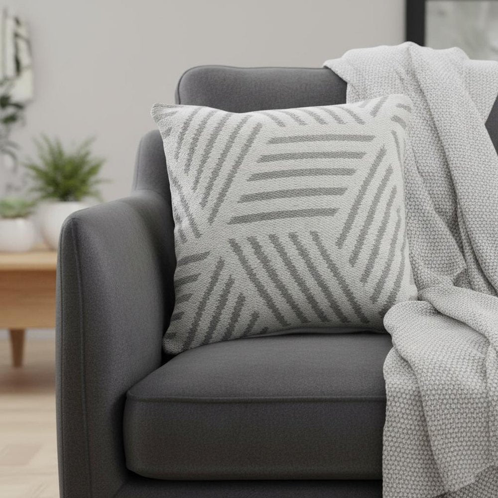 20" White And Gray Geometric Cotton Throw Pillow Cover