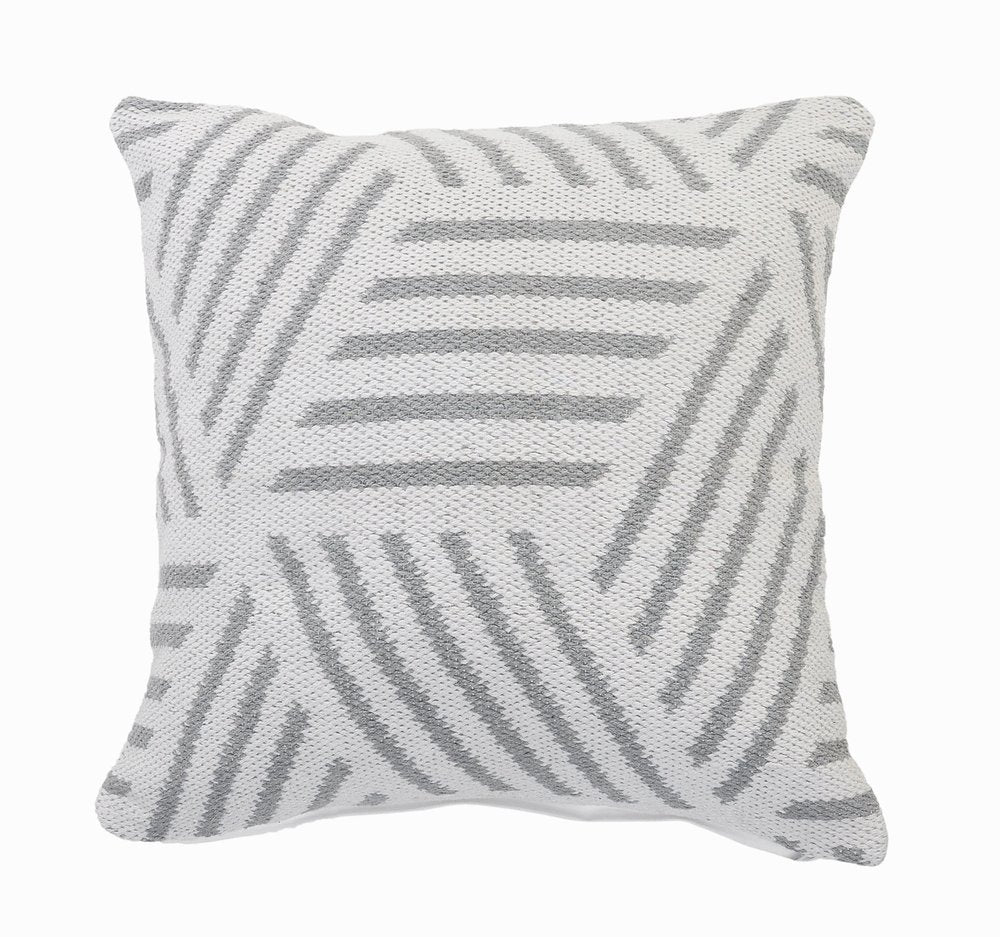 20" White And Gray Geometric Cotton Throw Pillow Cover