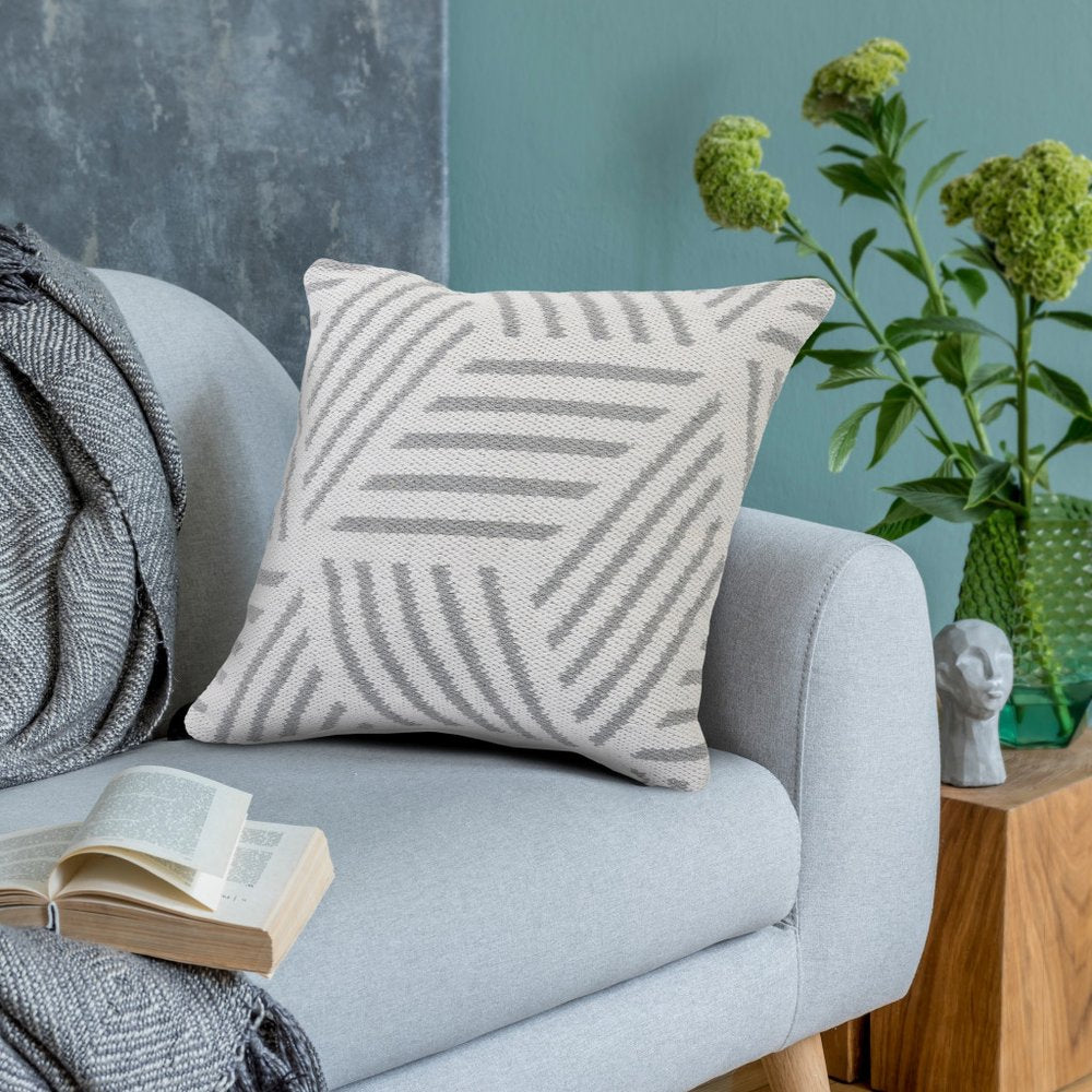 20" White And Gray Geometric Cotton Throw Pillow Cover