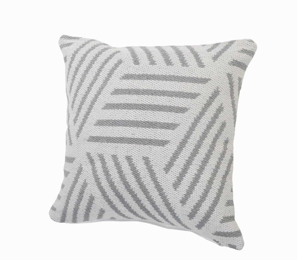20" White And Gray Geometric Cotton Throw Pillow Cover
