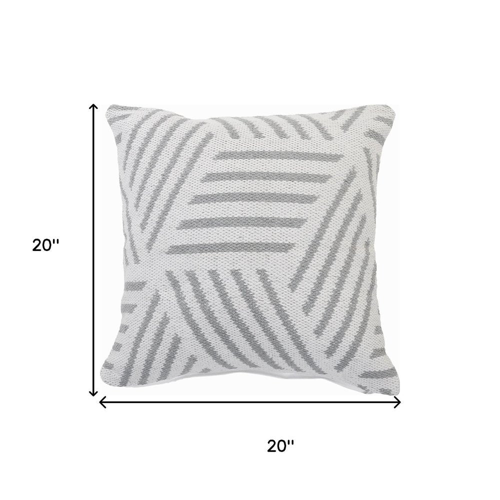 20" White And Gray Geometric Cotton Throw Pillow Cover
