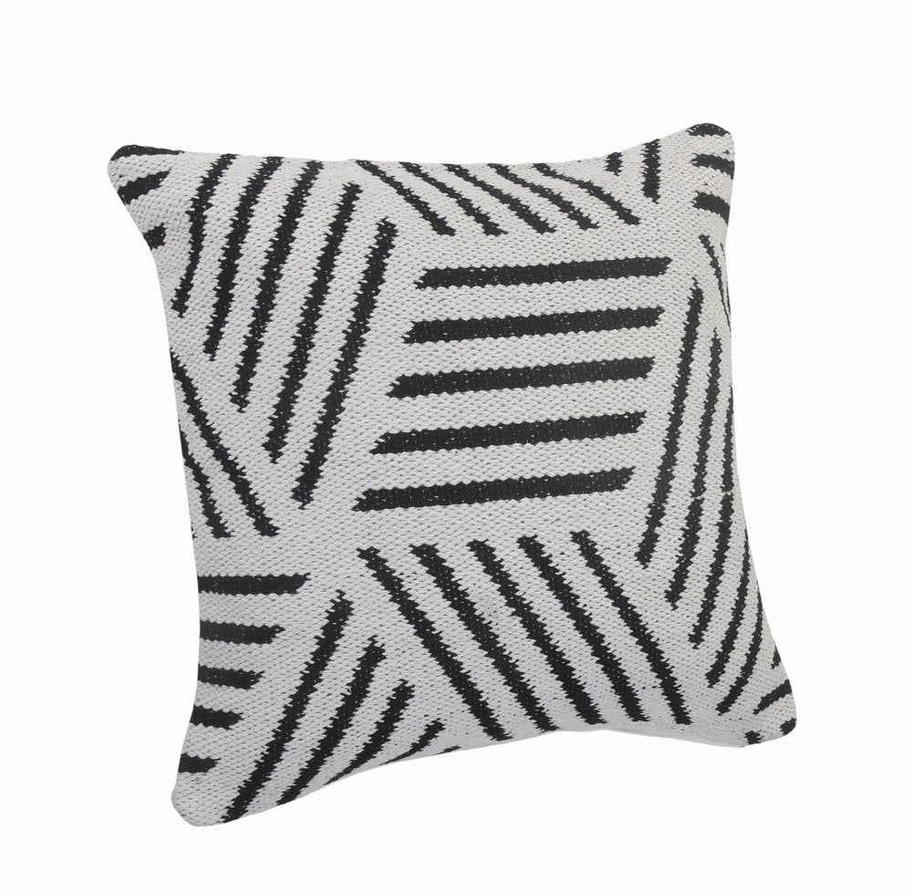 20" White And Black Geometric Cotton Throw Pillow Cover