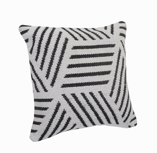 20" White And Black Geometric Cotton Throw Pillow Cover