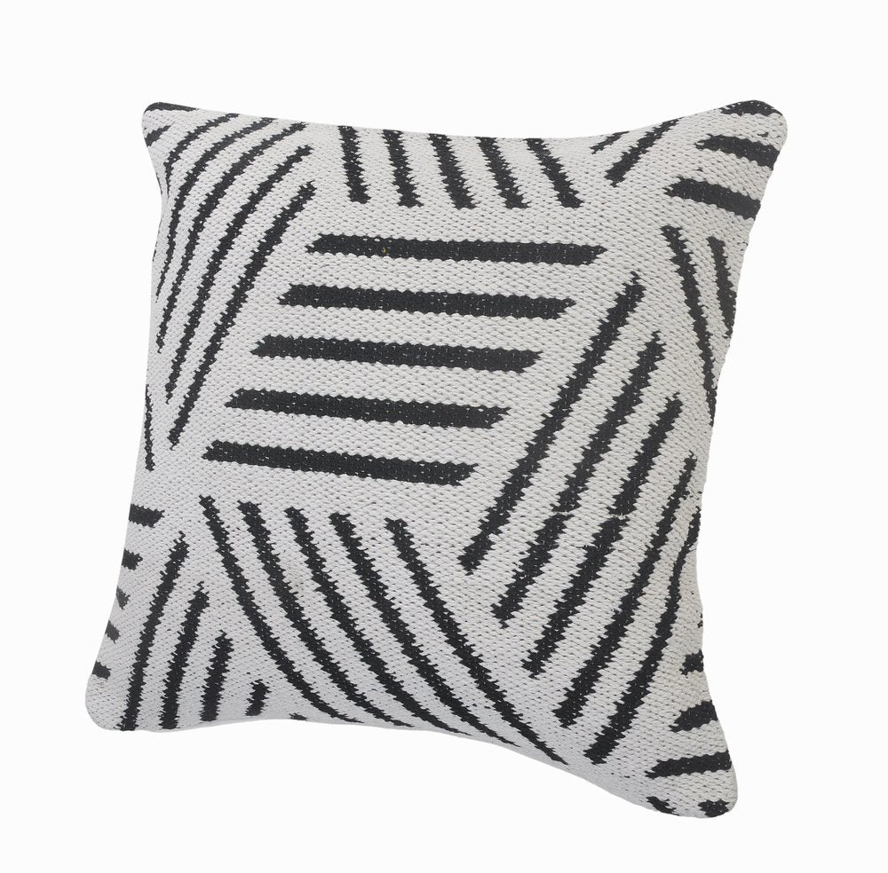 20" White And Black Geometric Cotton Throw Pillow Cover