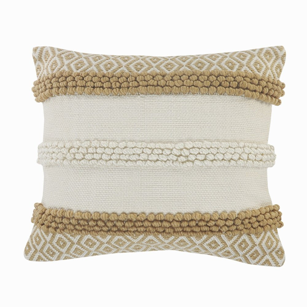 20" Tan And Ivory Throw Pillow Cover