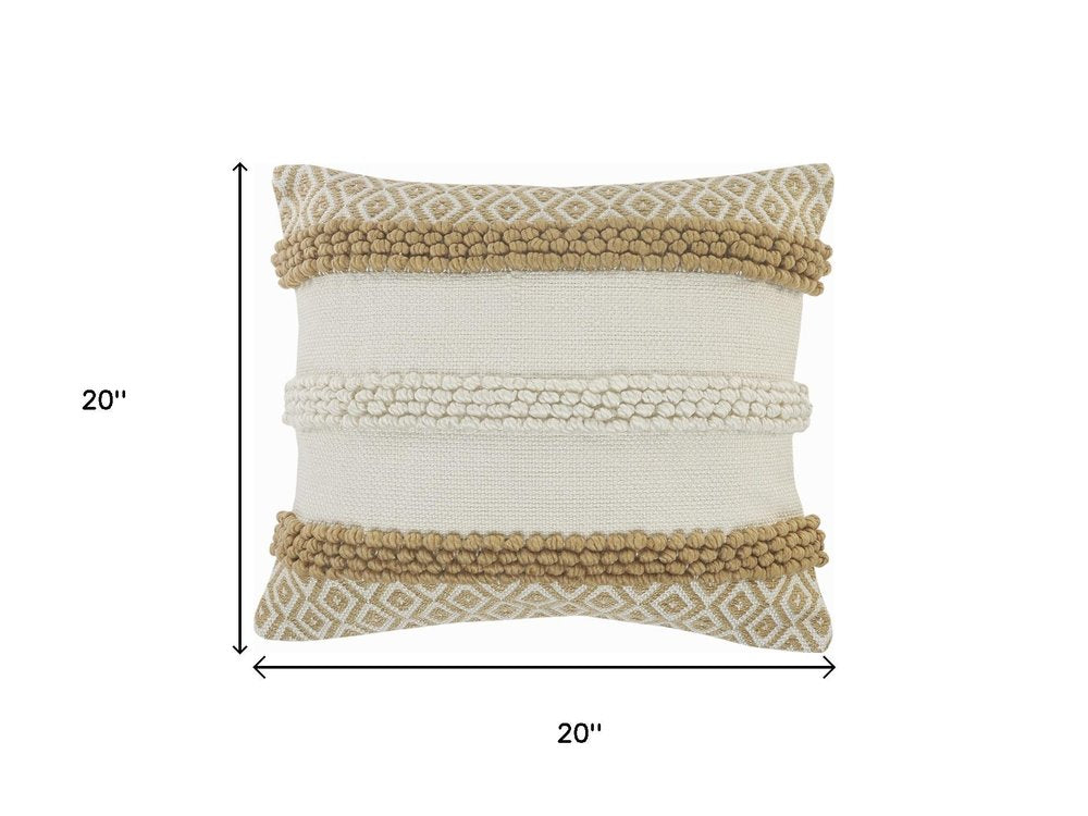 20" Tan And Ivory Throw Pillow Cover