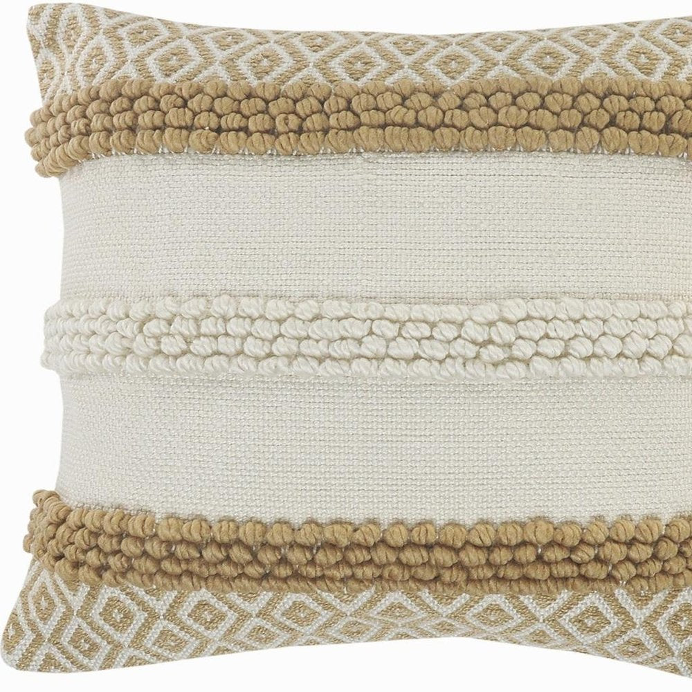 20" Tan And Ivory Throw Pillow Cover