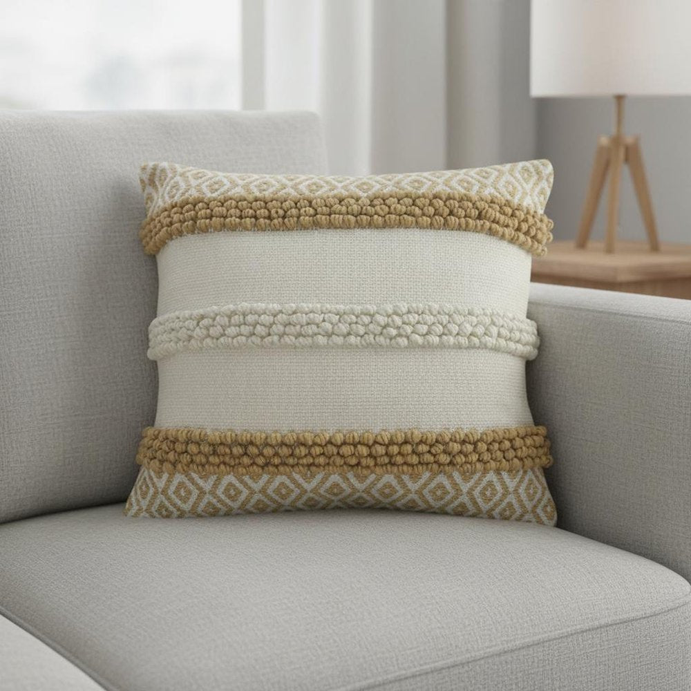 20" Tan And Ivory Throw Pillow Cover