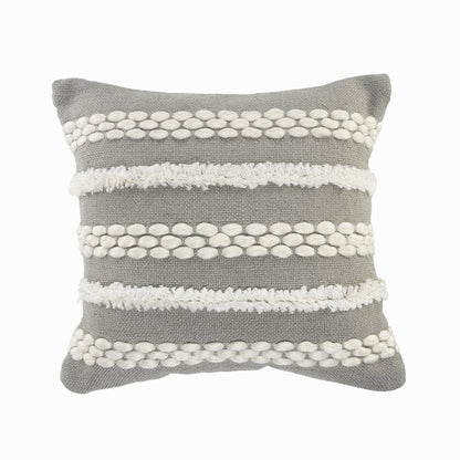 20" Gray And White Striped Throw Pillow Cover with Tufts And Texture