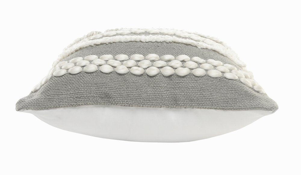 20" Gray And White Striped Throw Pillow Cover with Tufts And Texture
