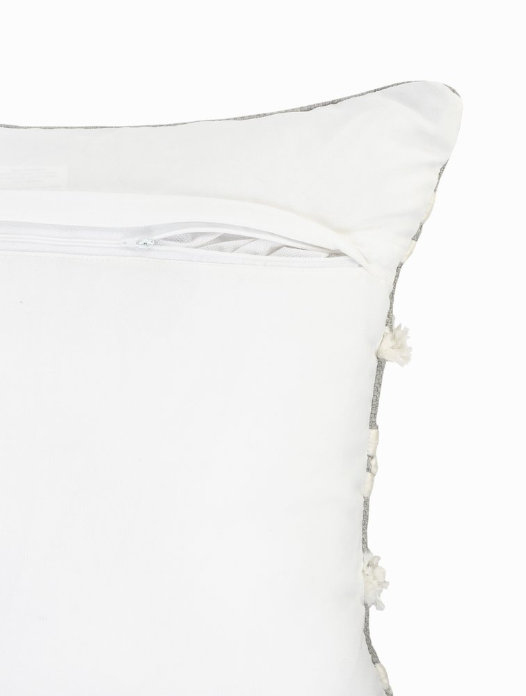 20" Gray And White Striped Throw Pillow Cover with Tufts And Texture