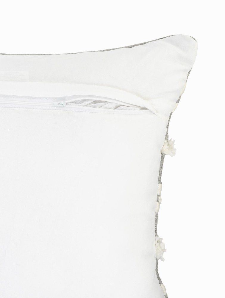 20" Gray And White Striped Throw Pillow Cover with Tufts And Texture