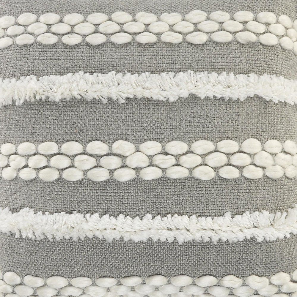 20" Gray And White Striped Throw Pillow Cover with Tufts And Texture