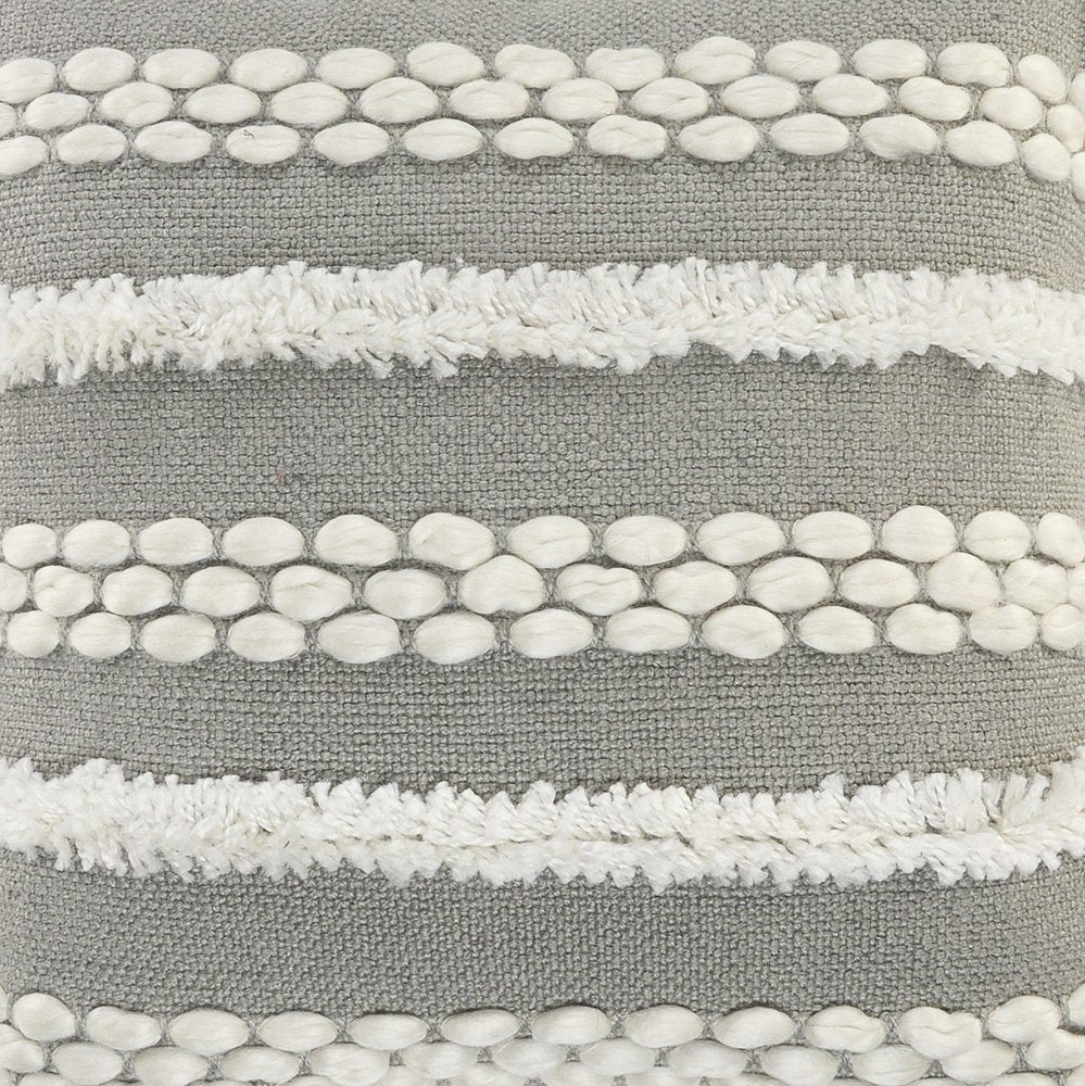 20" Gray And White Striped Throw Pillow Cover with Tufts And Texture